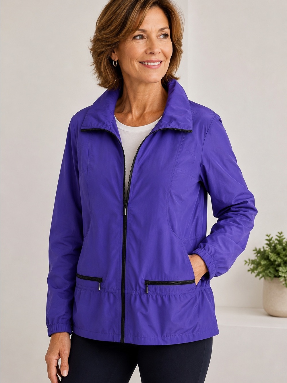 Women's Purple Zip-Front Bomber Jacket - Lightweight Everyday Layer